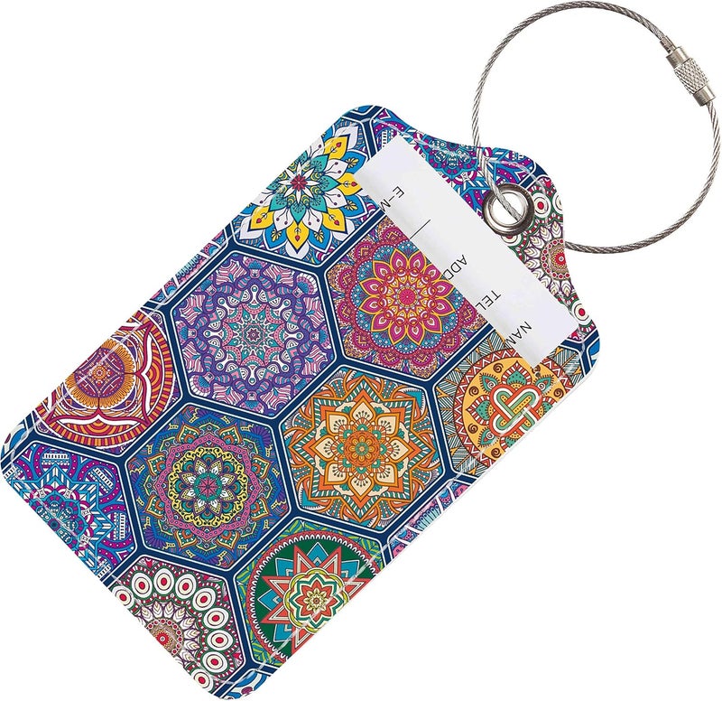 Chelmon Luggage Tags for Suitcases, 2 Pack Cute PU Leather Suitcase Tag Identifiers TSA Approved with Stainless Steel Loop and Address Card for Baggage Tag for Cruise Airport Travel Essentials by - Image 4